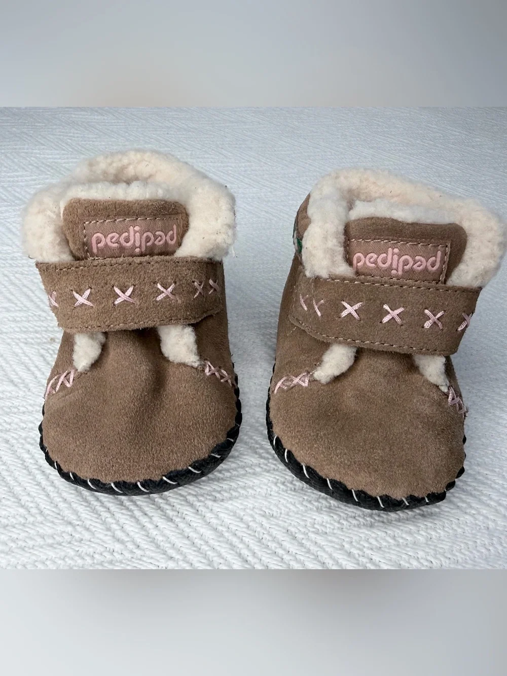 Pediped NEW Originals ROSA Gingersnap Crib Shoe Baby Tan Faux Fur Bootie 6-12mo